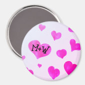 Aimant Coeurs d'aquarelle rose Personnalisé Nom de couple (Recto/Verso)