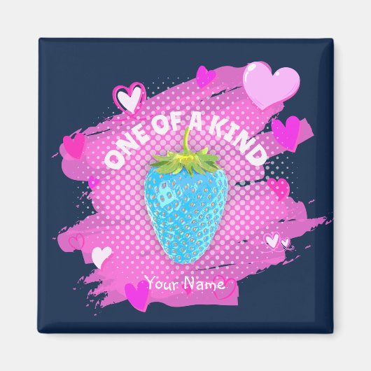 Aimant Coeurs De Fraise Bleu Cute Un D'Un Rose Gentil (Devant)