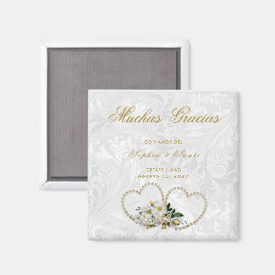 Aimant Cœurs de perles et de fleurs, Damas merci