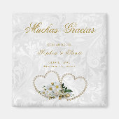 Aimant Cœurs de perles et de fleurs, Damas merci (Devant)
