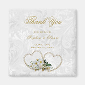 Aimant Cœurs de perles et fleurs, Damas merci (Devant)