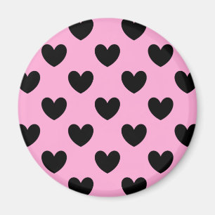 Aimant Coeurs de polka noir sur coton bonbon rose