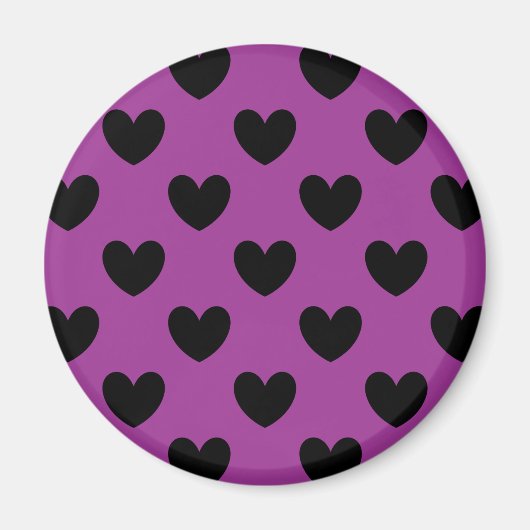 Aimant Coeurs de polka noir sur violet (Devant)