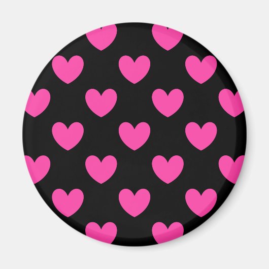 Aimant Coeurs de polka rose Fuchsia sur noir (Devant)