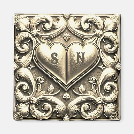 Aimant Coeurs d'or Coeur de monogramme (Devant)