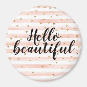 Aimant Coeurs dorés à rayures roses (Devant)