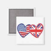 Aimant Coeurs du drapeau américain/Union Jack (Recto/Verso)