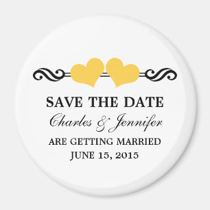 Aimant Coeurs Élégants Sauvez la date Aimant, Jaune