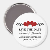 Aimant Coeurs élégants Sauvez l'aimant de date, rouge (Recto/Verso)