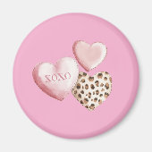 Aimant Coeurs Empreintes de léopard XOXO Rose (Devant)