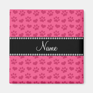 Aimant Coeurs et empreintes de pattes roses nommés