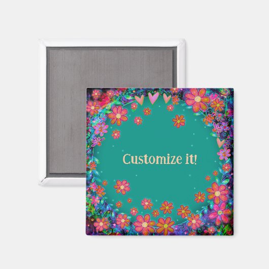Aimant Coeurs et fleurs Customisés Whimsical Plutôt (Recto/Verso)