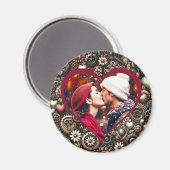 Aimant Coeurs, fleurs et engrenages Steampunk personnalis (Recto/Verso)