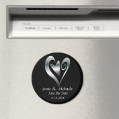 Aimant Coeurs Mariages en argent sur Black Save the Date (In Situ (Lave-vaisselle))