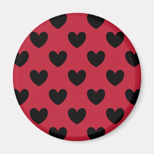 Aimant Cœurs pois noirs sur fond rouge (Devant)