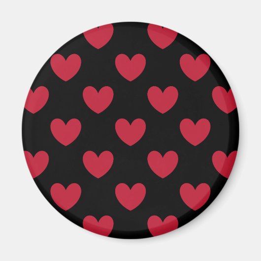 Aimant Cœurs pois rouges sur fond noir (Devant)