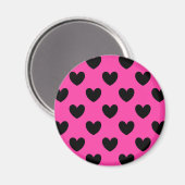 Aimant Coeurs polka noirs sur rose fuchsia (Recto/Verso)