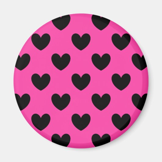 Aimant Coeurs polka noirs sur rose fuchsia (Devant)