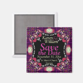Aimant Coeurs roses sur Noir Enregistrer la date Mariage  (Recto/Verso)
