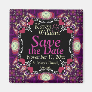 Aimant Coeurs roses sur Noir Enregistrer la date Mariage 