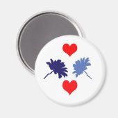 Aimant Coeurs rouges et Fleurs bleues (Recto/Verso)