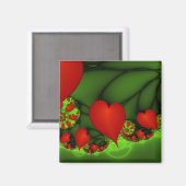 Aimant Coeurs rouges Lime vert Moderne Art Abstrait fract (Recto/Verso)