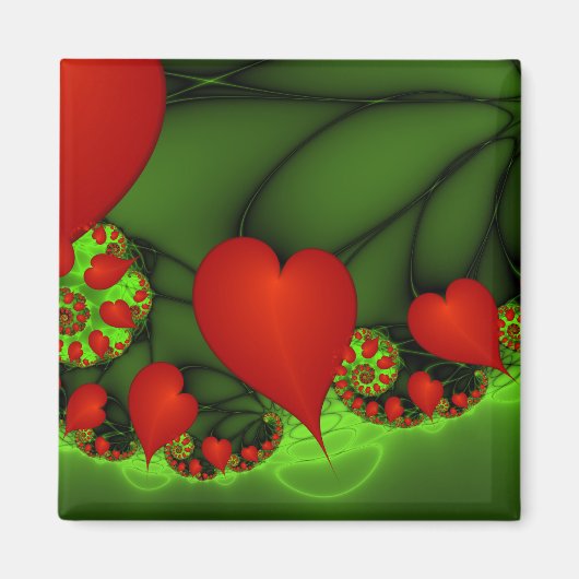 Aimant Coeurs rouges Lime vert Moderne Art Abstrait fract (Devant)