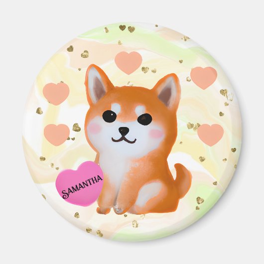 Aimant Coeurs Shiba Inu mignons | Pour Amoureux des chien (Devant)