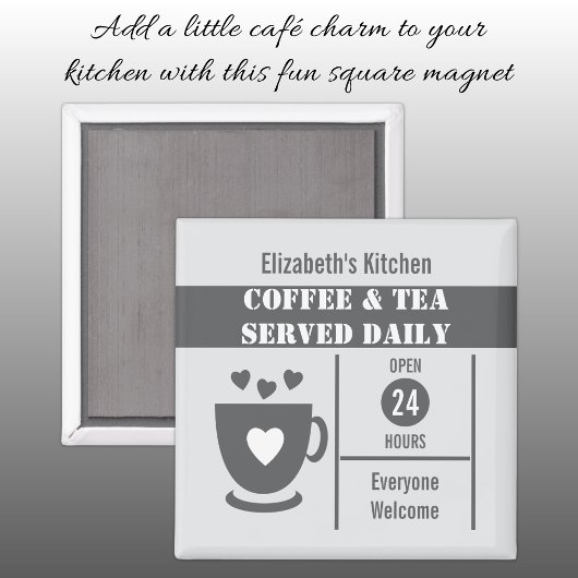Aimant Coffee lovers custom name white grey