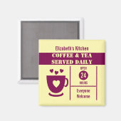 Aimant Coffee lovers custom name yellow burgundy (Recto/Verso)