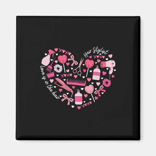 Aimant Coiffeur Saint-Valentin Cœur Cosmétique Coiffeuse (Devant)