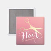 Aimant Coiffeur Salon de Maquillage Moderne Ciseaux Rose  (Recto/Verso)