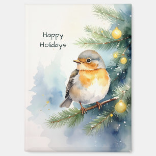 Aimant Colibri Aquarelle sur Branche de Pin
