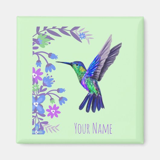 Aimant Colibri Design Fleurs Botaniques Amateurs d'oiseau (Devant)