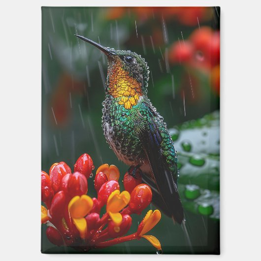 Aimant Colibri perché sur une fleur vive (Recto)