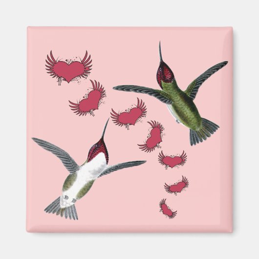 Aimant Colibris Grunge Cœurs avec des Ailes (Devant)