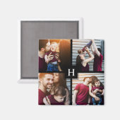 Aimant Collage de 4 photos et monogramme (Recto/Verso)