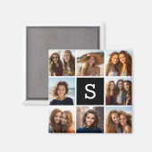 Aimant Collage photo noir et blanc Monogramme personnalis (Recto/Verso)