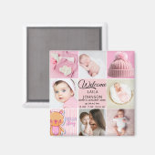 Aimant Collage photo personnalisé avec nom et bébé fille (Recto/Verso)