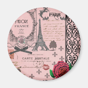 Aimant Collage vintage Pink Paris