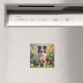 Aimant Collie à poil long Chien Fleurs de printemps Peint (In Situ (Lave-vaisselle))