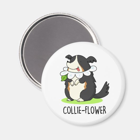 Aimant Collie-flower Funny Bordure Collie Chien Pun (Recto/Verso)