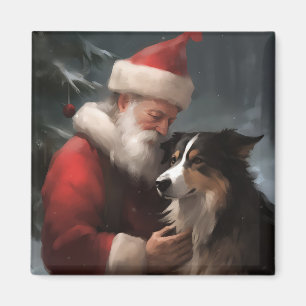 Aimant Collie frontalier avec Noël Festif du Père Noël