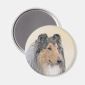 Aimant Collie (Rough) Peinture - Cute Original Chien Art (Recto/Verso)