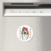 Aimant Collie (rude) Père Noël Paws (In Situ (Lave-vaisselle))