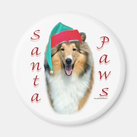 Aimant Collie (rude) Père Noël Paws (Devant)