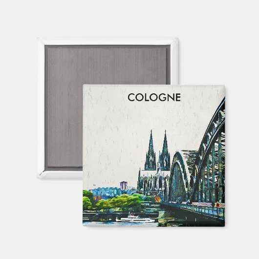 Aimant Cologne Allemagne Panorama Vue Peinture (Recto/Verso)
