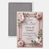 Aimant Colombes & Roses roses 3D, Save The Date (Recto/Verso)