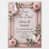 Aimant Colombes & Roses roses 3D, Save The Date (Recto)