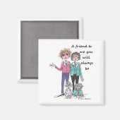 Aimant Color Sketch Art Two Girl Friends animaux ensemble (Recto/Verso)